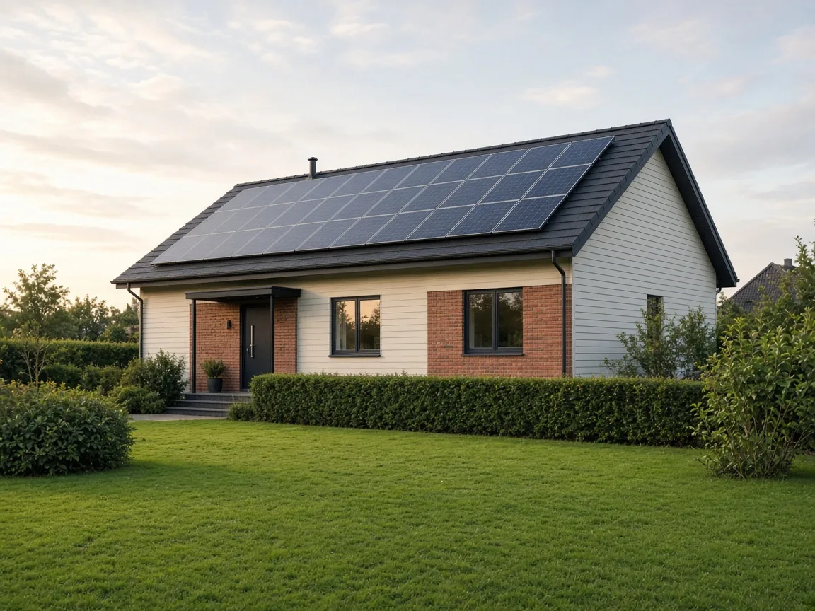 Solcellepaneler på taget af en dansk villa